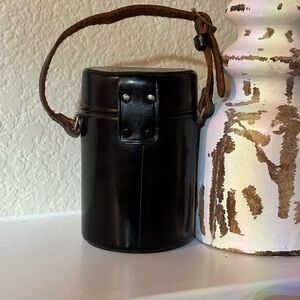 Vintage Black Leather Cylinder Bag/Camera Lens Case